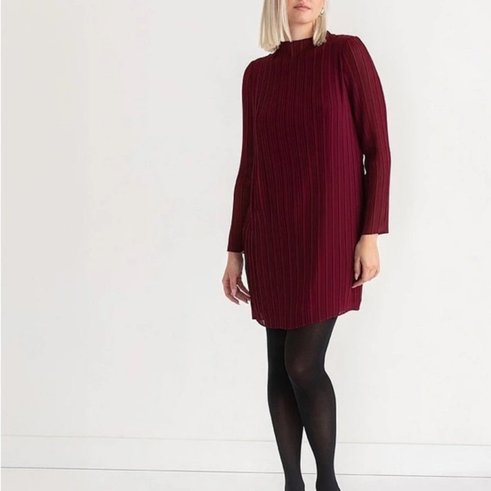 Rickis Burgundy Pleated mock neck Dress